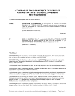 Contrat de sous-traitance de services administratifs et de développement technologique