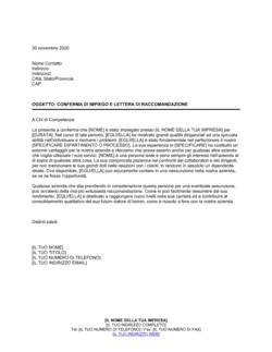 Conferma di impiego e lettera di raccomandazione