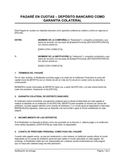 Pagaré en cuotas con depósito bancario como garantía colateral