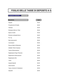 Foglio delle tasse di deposito a garanzia