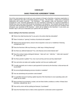 Checklist Basic Franchise Agreement Terms