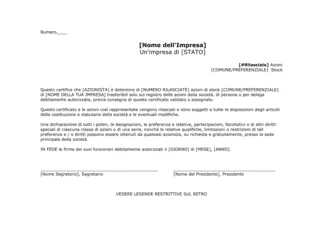 Certificato delle azioni e stock comune