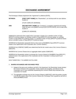 Exchange of Shares Agreement Long Form