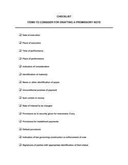 Checklist Items to Consider for Drafting a Promissory Note