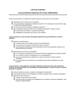 Lista de ítems a tener en cuenta apoyo temporal de una consultora de empleo