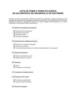 Lista de ítems a tener en cuenta contrato de desarrollo de software