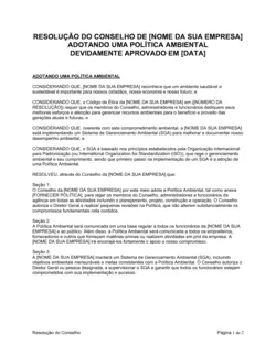 Resolução da Diretoria Adotando uma Política Ambiental