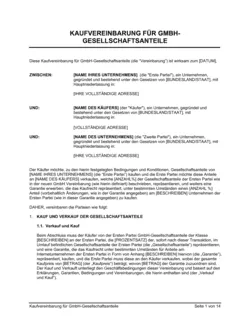 Kaufvereinbarung für GmbH-Gesellschaftsanteile