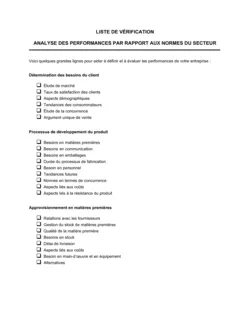 Liste de vérification Pour l'analyse des performances par rapport aux normes