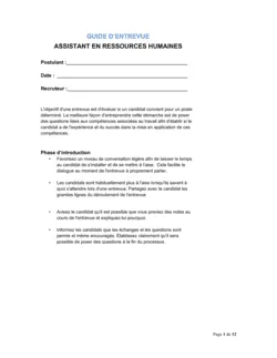 Guide d'entrevue Assistant en ressources humaines