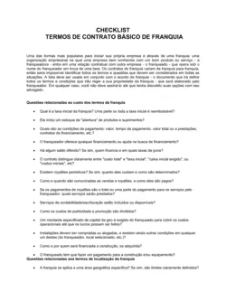 Lista de Conferência Termos de Acordo de Franquia Básica