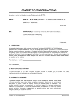 Contrat de cession d'actions