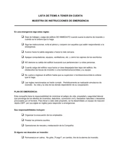 Lista de ítems a tener en cuenta procedimientos de emergencia