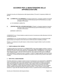 Accordo per la manutenzione delle apparecchiature