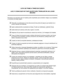 Lista de 21 elementos a tener en cuenta para desarrollar un lugar de trabajo seguro