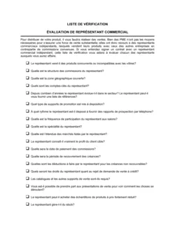 Liste de vérification Évaluation d'un représentant commercial