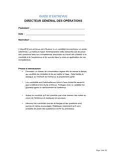 Guide d'entrevue Directeur général des opérations