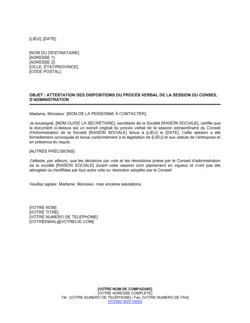 Attestation des dispositions Procès verbal de la réunion