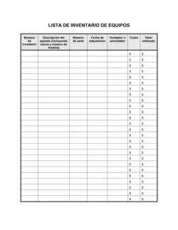 Lista de ítems a tener en cuenta lista de inventario de equipamiento