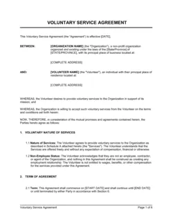 Voluntary Service Agreement