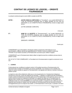 Contrat de licence de logiciel (orienté fournisseur)