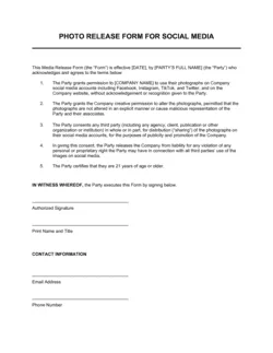 Media Release Form For Social Media