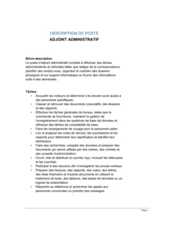 Adjoint administratif Description de poste