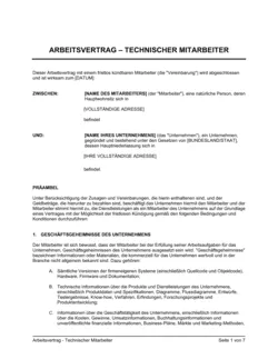 Arbeitsvertrag Technischer Mitarbeiter