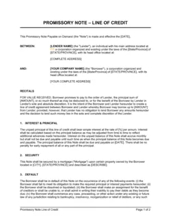 Promissory Note Line of Credit