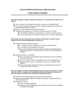 Liste de vérification Pour le choix d'une agence d'assistance temporaire