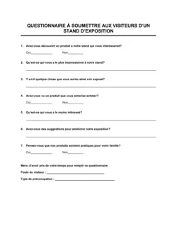 Questionnaire Pour visiteurs de stand