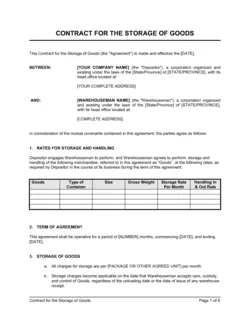 Contract for the Storage of Goods