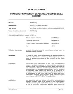 Résumé de conditions Financement de Série A