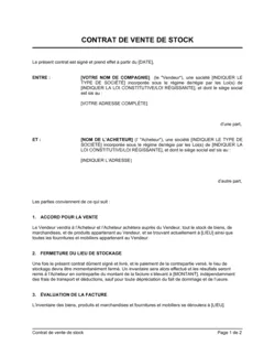 Contrat de vente de stock