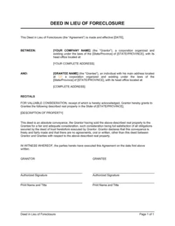 Deed In Lieu of Foreclosure