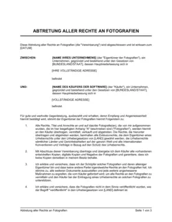 Abtretung aller Rechte an Fotografien