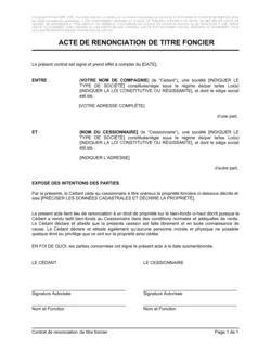 Acte de renonciation de titre foncier