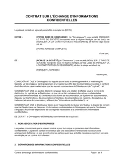 Contrat d'échange d'informations confidentielles