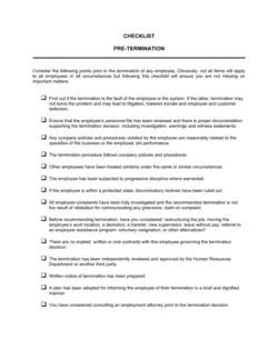 Checklist Pretermination