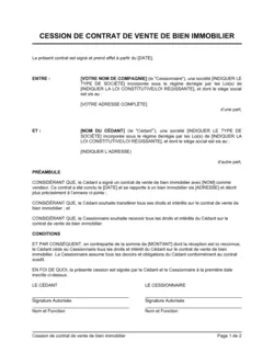 Cession de contrat de vente de bien immobilier