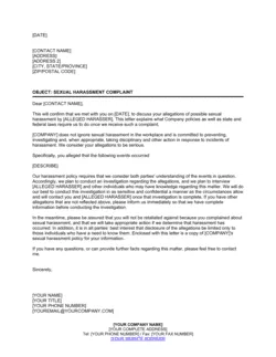 Letter to Sexual Harassment Complainant