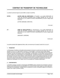 Contrat de transfert de technologie