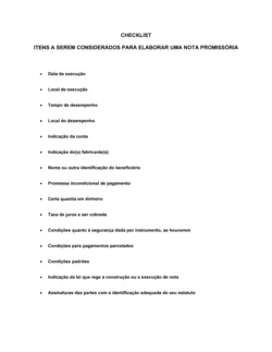 Lista de Conferência Itens para Considerar para Fazer uma Nota Promissória