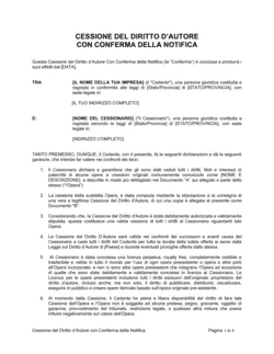 Cessione del diritto d'autore con conferma della  notifica