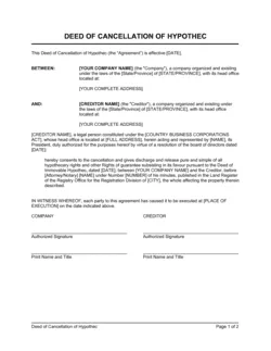 Deed of Cancellation of Hypothec