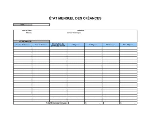 État mensuel de compte de créances