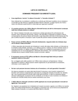 Lista di controllo domande frequenti sui brevetti (usa)