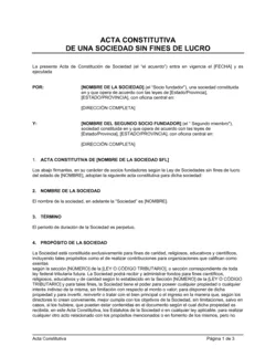 Acta constitutiva para organizaciones sin fines de lucro