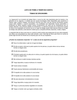 Lista de ítems a tener en cuenta ergonomía