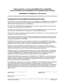 Resolución del directorio para autorizar el procedimiento de aprobación de un cheque